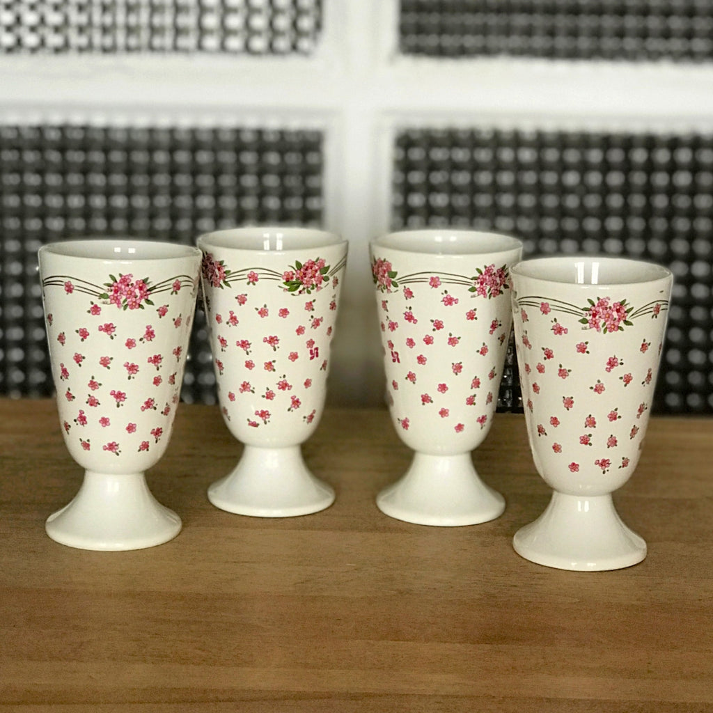 Ensemble de 4 mazagrans publicitaires fleuris en céramique Yves Rocher par Hello Broc brocante en ligne