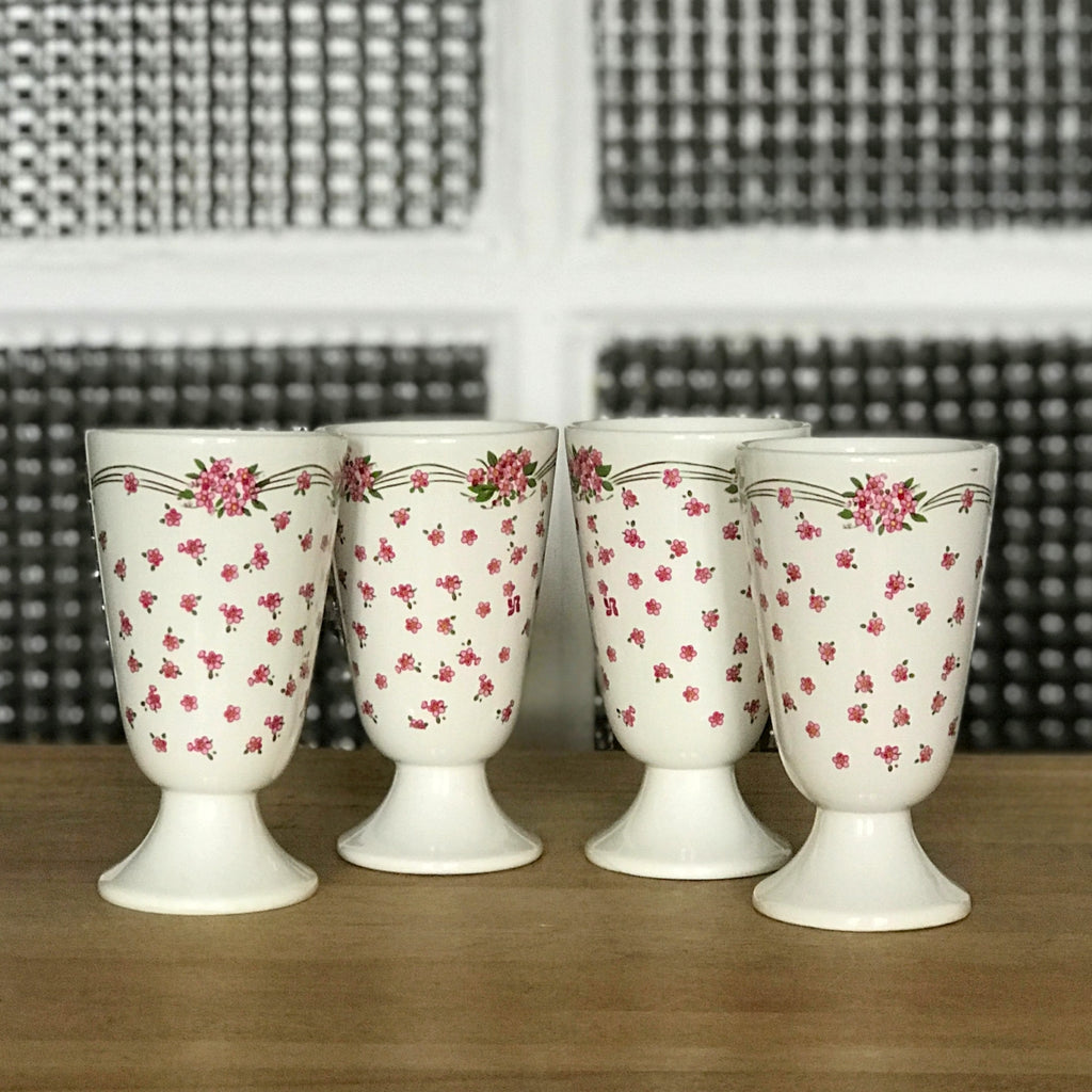 Ensemble de 4 mazagrans publicitaires fleuris en céramique Yves Rocher par Hello Broc brocante en ligne