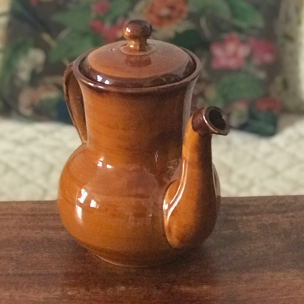 Grande cafetière vintage années 70 en céramique marron de St Clément par Hello Broc brocante en ligne