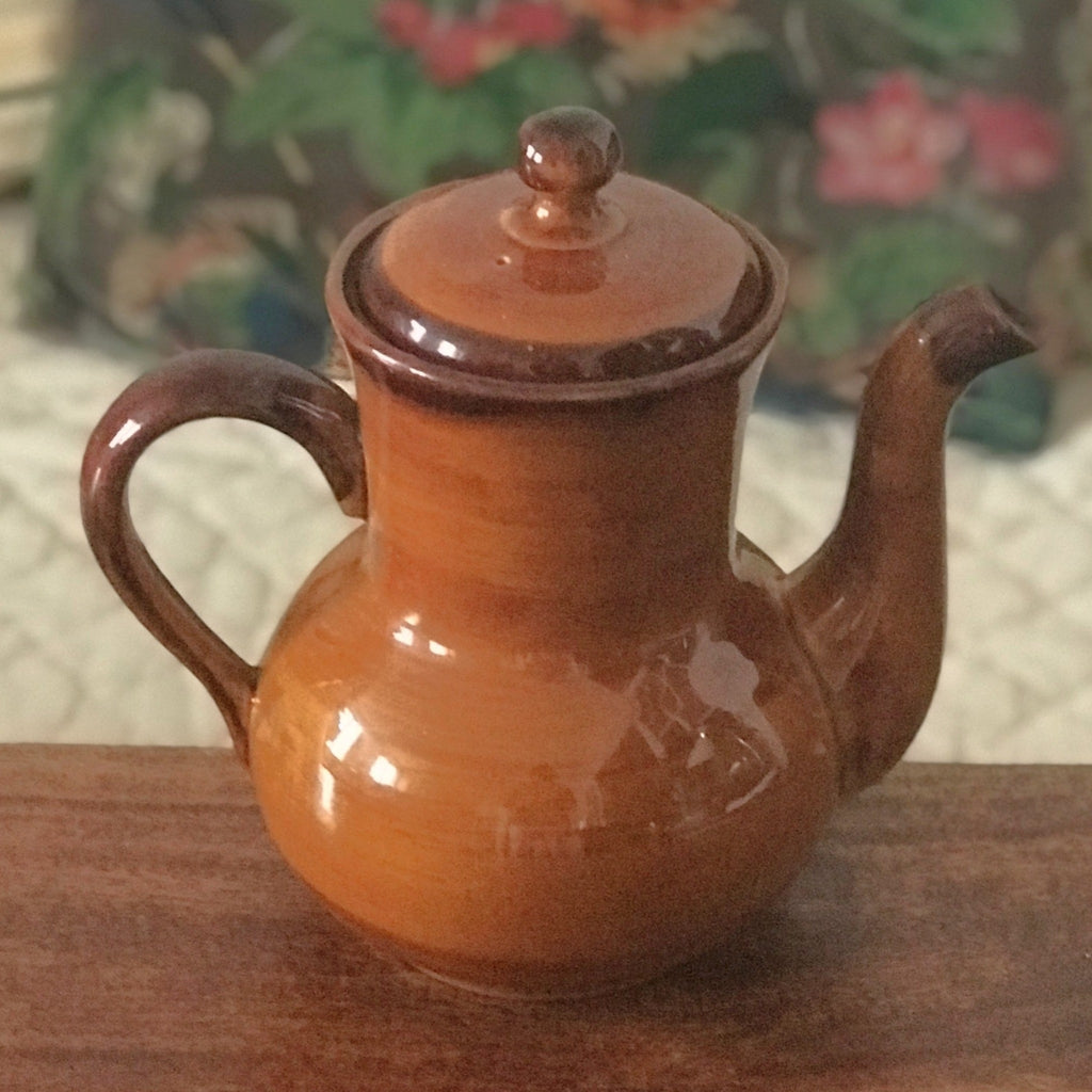 Grande cafetière vintage années 70 en céramique marron de St Clément par Hello Broc brocante en ligne