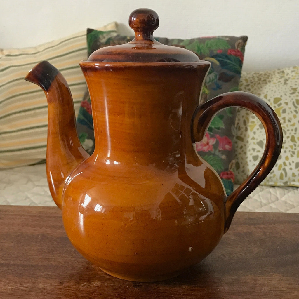 Grande cafetière vintage années 70 en céramique marron de St Clément par Hello Broc brocante en ligne