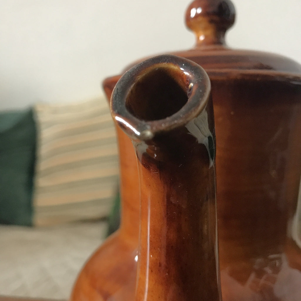 Grande cafetière vintage années 70 en céramique marron de St Clément par Hello Broc brocante en ligne