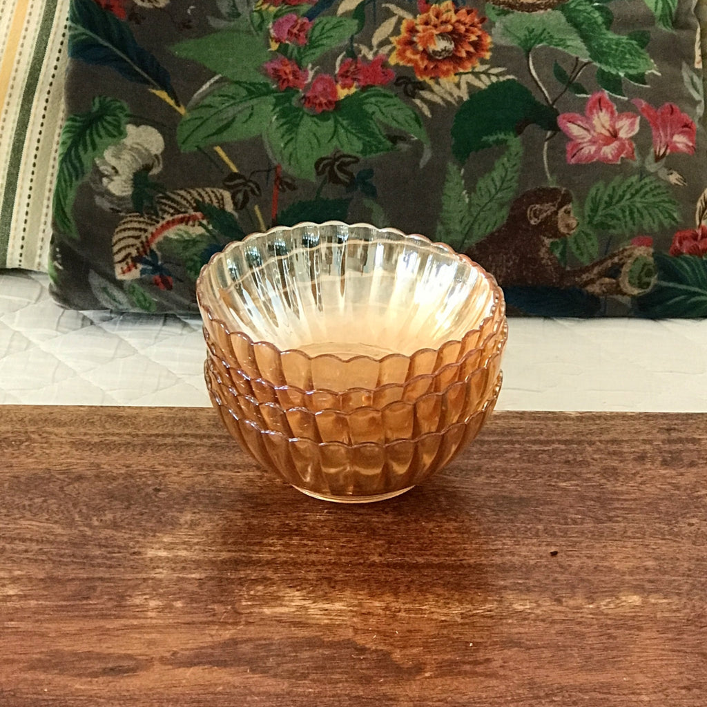 Lot de 4 coupelles vintage en verre moulé irisé orange Huilor par Hello Broc brocante en ligne