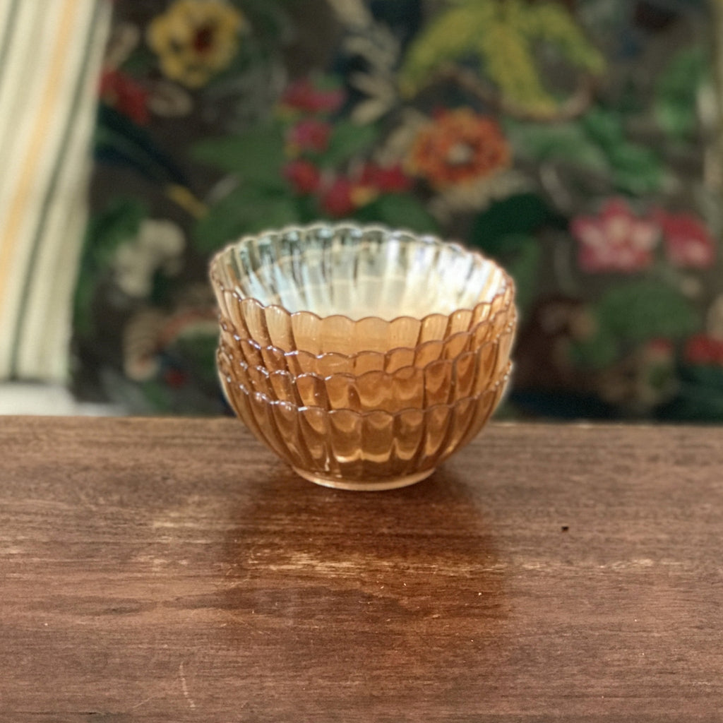 Lot de 4 coupelles vintage en verre moulé irisé orange Huilor par Hello Broc brocante en ligne