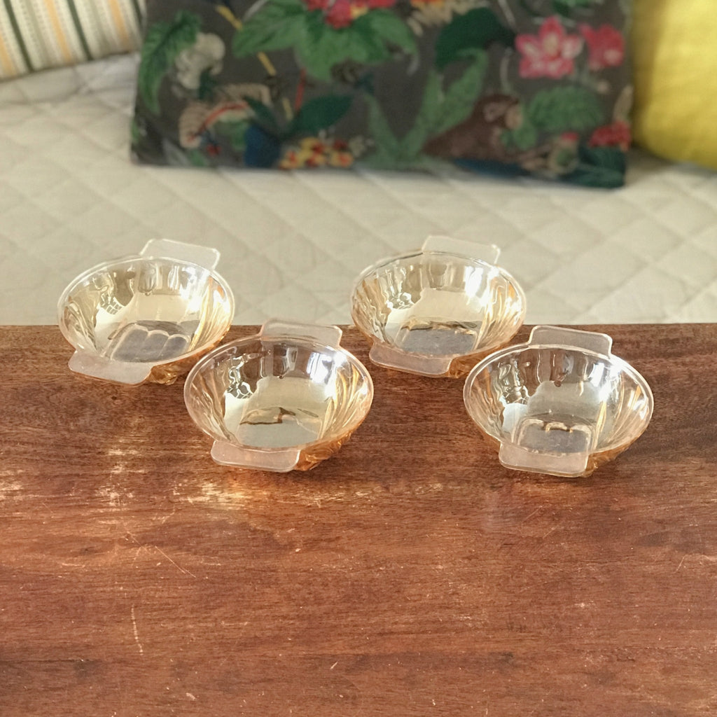 Lot de 4 coupelles en verre moulé irisé jaune orangé à anses Huilor Croix Verte par Hello Broc brocante en ligne