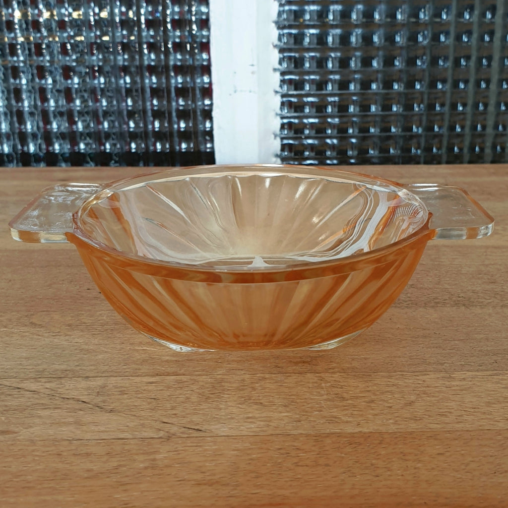 Lot de 4 coupelles en verre moulé irisé jaune orangé à anses Huilor Croix Verte par Hello Broc brocante en ligne