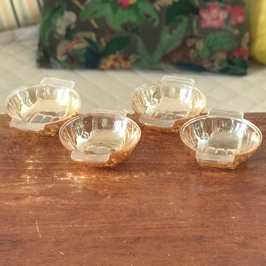Lot de 4 coupelles en verre moulé irisé jaune orangé à anses Huilor Croix Verte par Hello Broc brocante en ligne