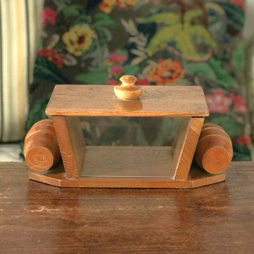 Boîte à biscuits / bonbonnière en bois et verre années 50 style Art Déco par Hello Broc brocante en ligne