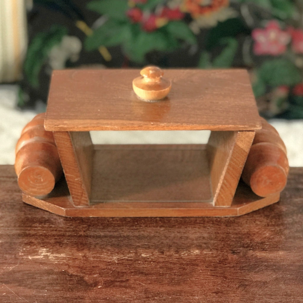 Boîte à biscuits / bonbonnière en bois et verre années 50 style Art Déco par Hello Broc brocante en ligne