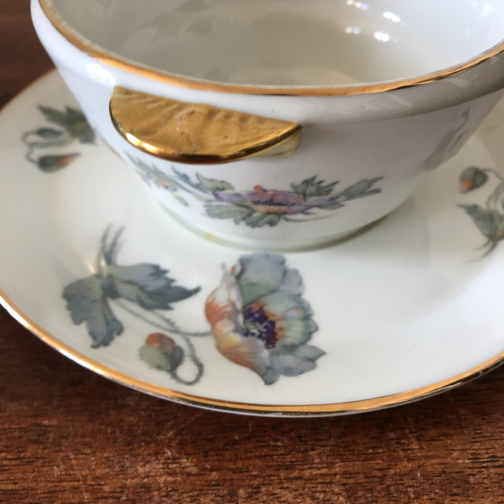 Saucière en porcelaine de Limoges France ULIM décor pavots