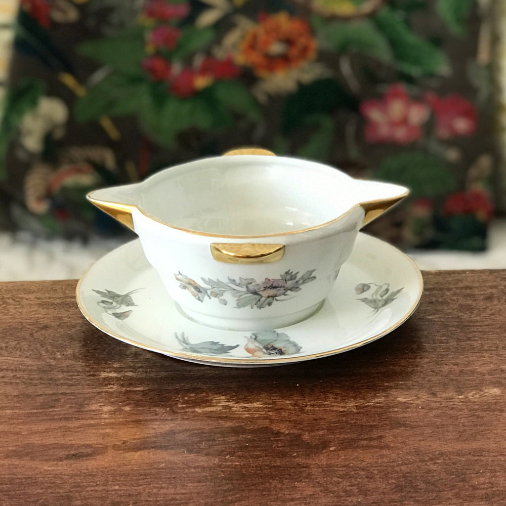 Saucière en porcelaine de Limoges France ULIM décor pavots