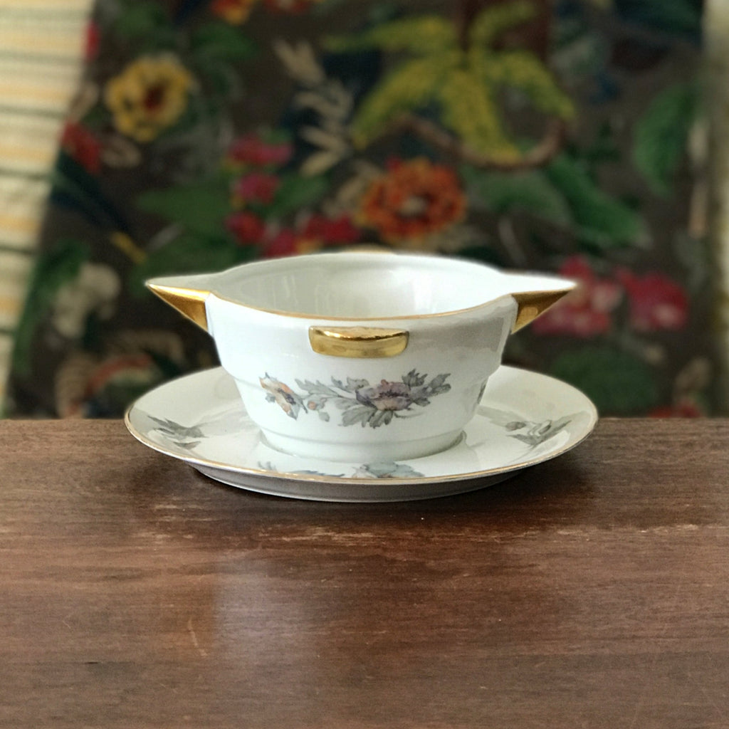 Saucière en porcelaine de Limoges France ULIM décor pavots