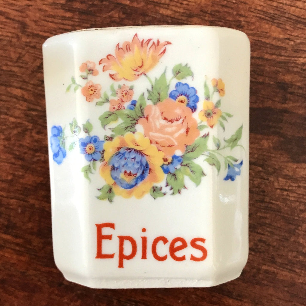 Ensemble de 4 pots à épices en faïence fine et décor fleurs multicolores Circa 1930 par Hello Broc brocante en ligne