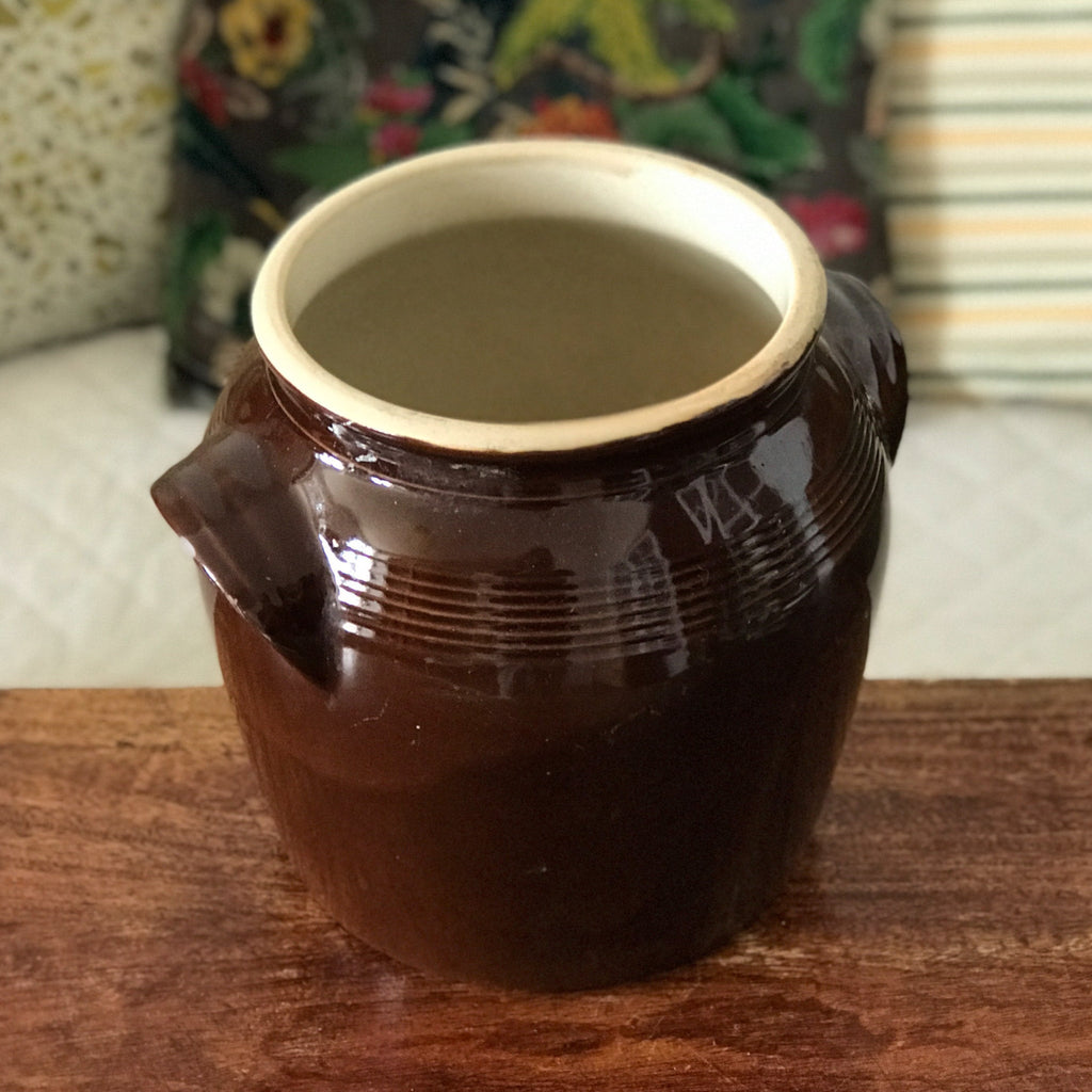 Grand pot à graisse en grès vernissé marron de 5 litres Digoin par Hello Broc brocante en ligne