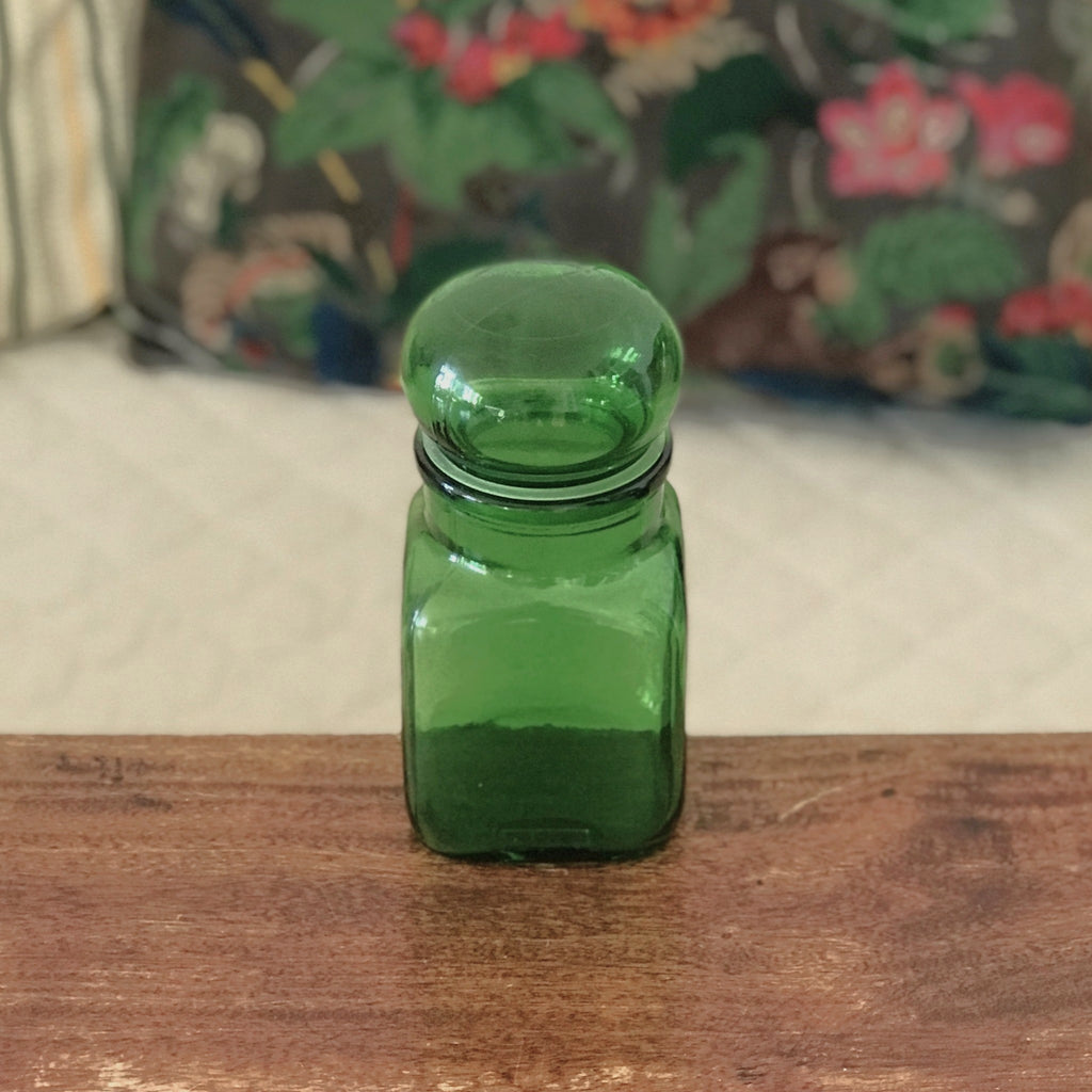 Petit bocal publicitaire Ariel en verre moulé vert années 60 par Hello Broc brocante en ligne