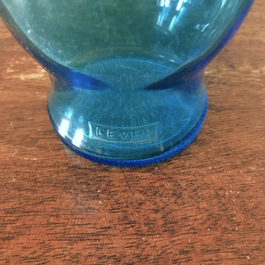 Lot de 2 bocaux publicitaires vintage en verre moulé bleu Lever par Hello Broc brocante en ligne