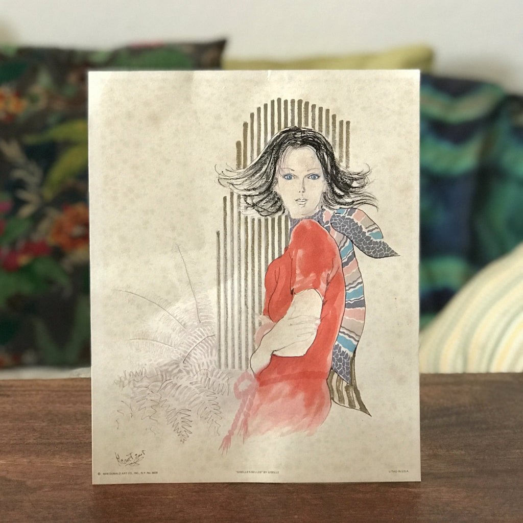Lithographie de mode années 70 rehaussée pastel, aquarelle et stylo - Hello Broc