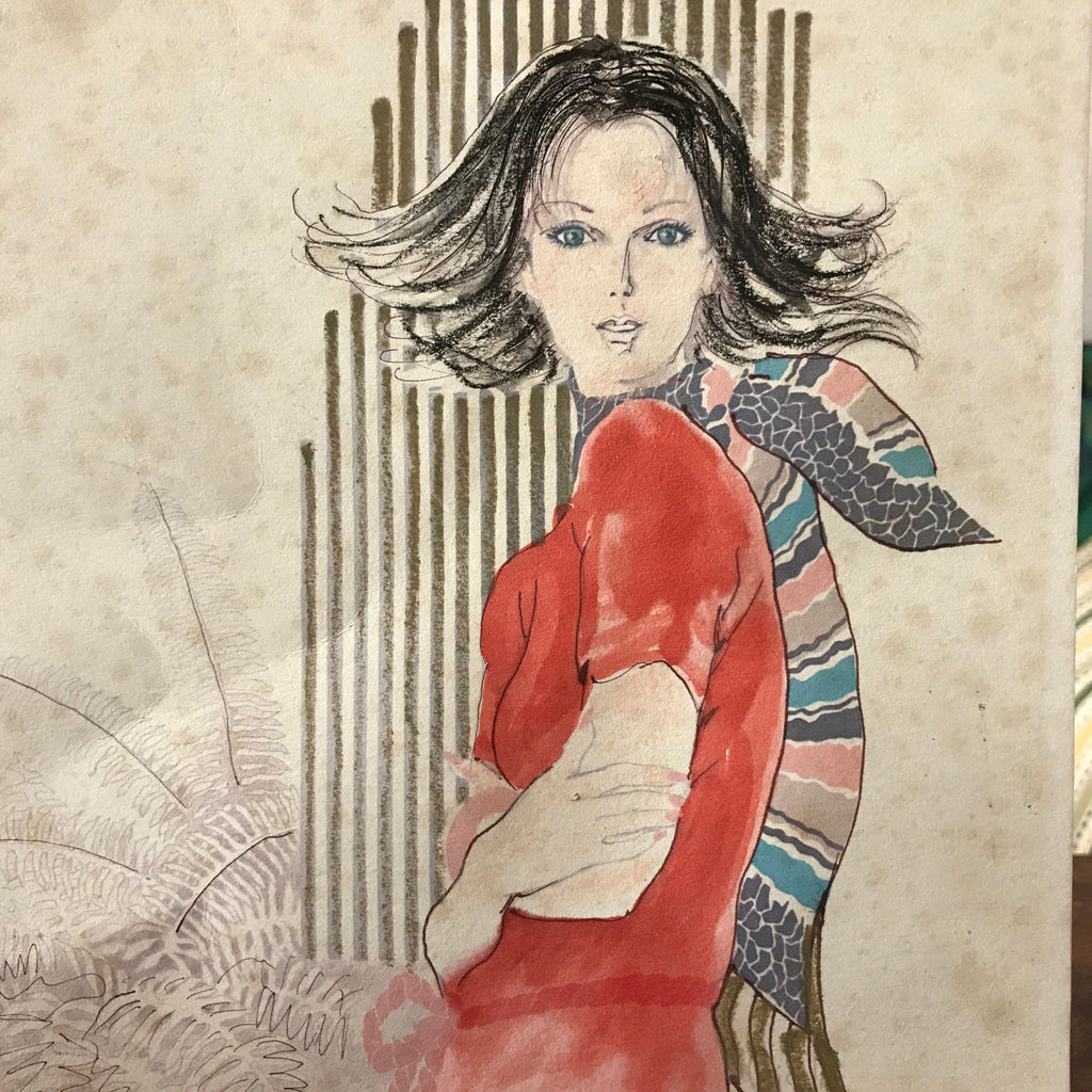 Lithographie de mode années 70 rehaussée pastel, aquarelle et stylo - Hello Broc