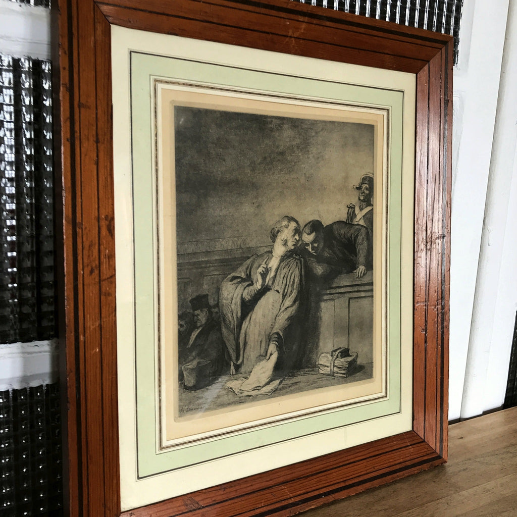 Estampe encadrée en bois d'un dessin H. Daumier Une Cause Criminelle - Hello Broc