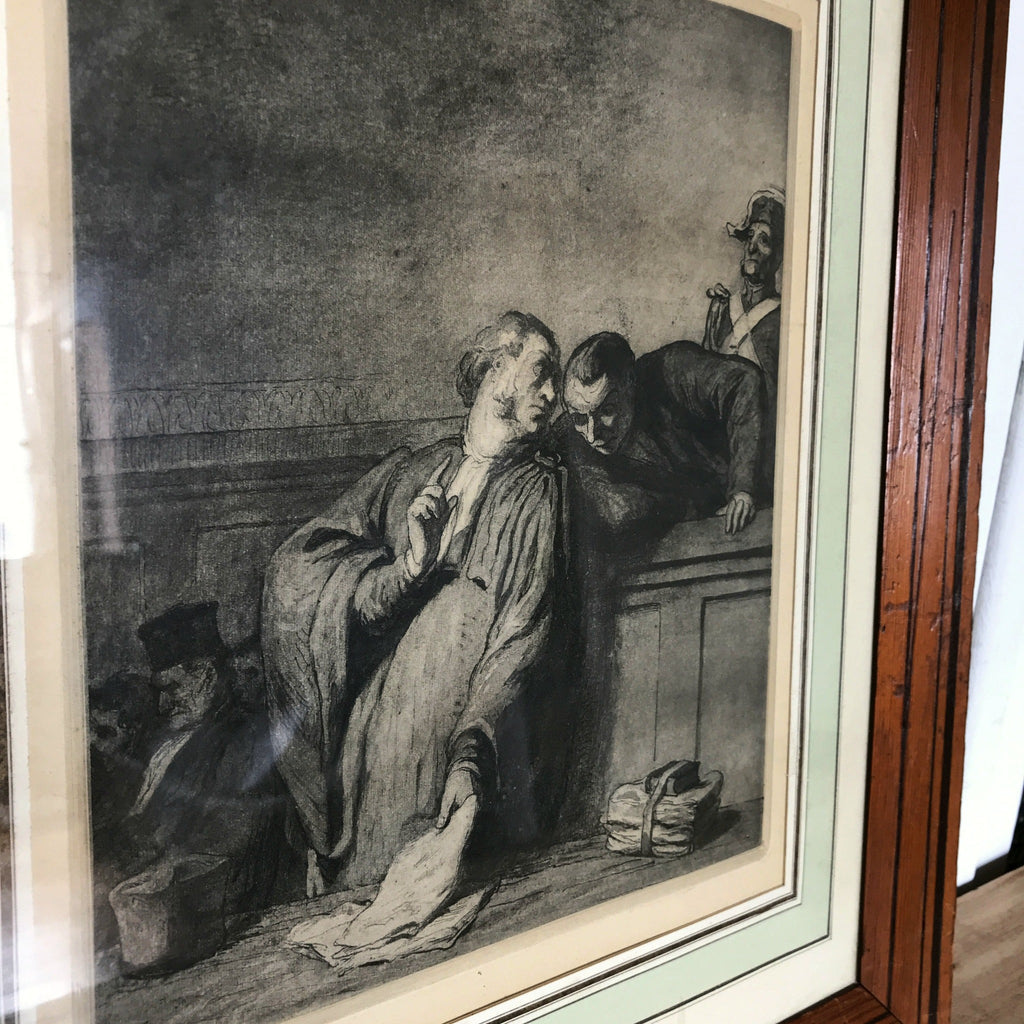 Estampe encadrée en bois d'un dessin signé Honoré Daumier Une Cause Criminelle - Hello Broc