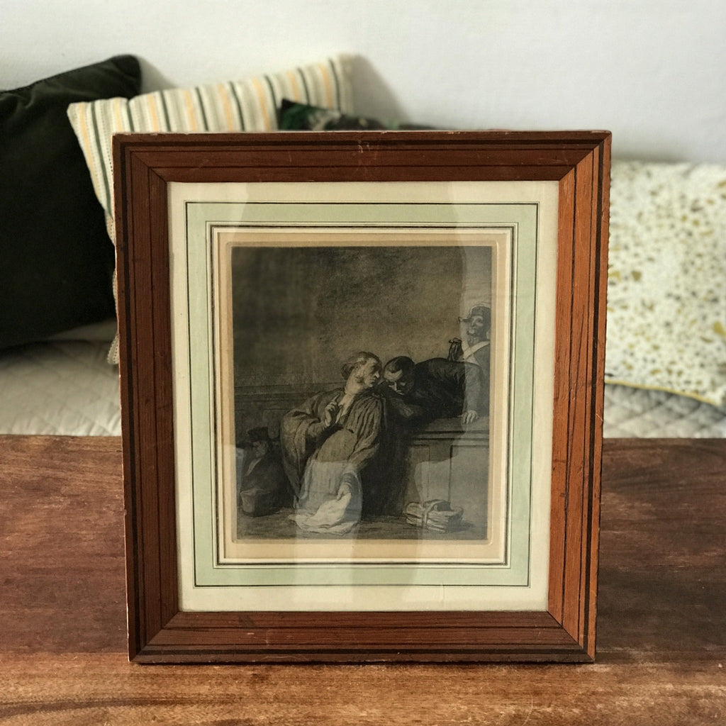 Estampe encadrée en bois d'un dessin signé Honoré Daumier Une Cause Criminelle - Hello Broc