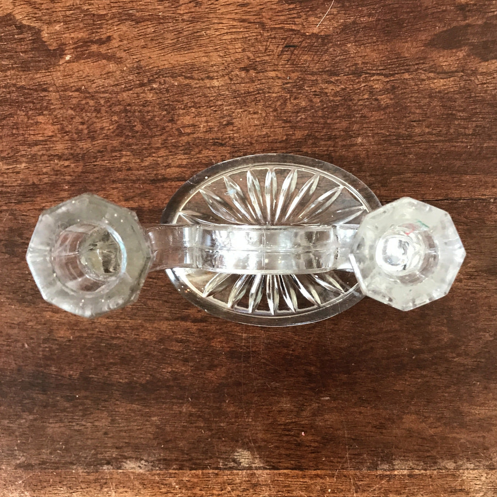Bougeoir double en verre moulé en forme de cor de chasse par Hello Broc brocante en ligne