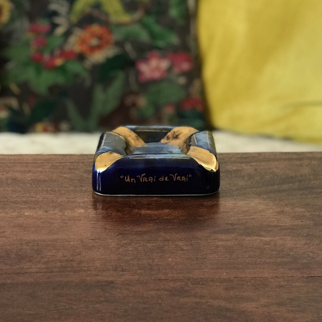 Cendrier en céramique émaillée bleu et doré Verigord - Hello Broc