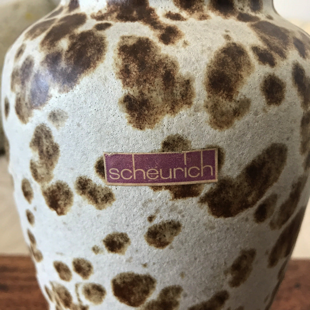 Vase vintage en grès beige gris moucheté tâcheté marron Scheurich par Hello Broc brocante en ligne