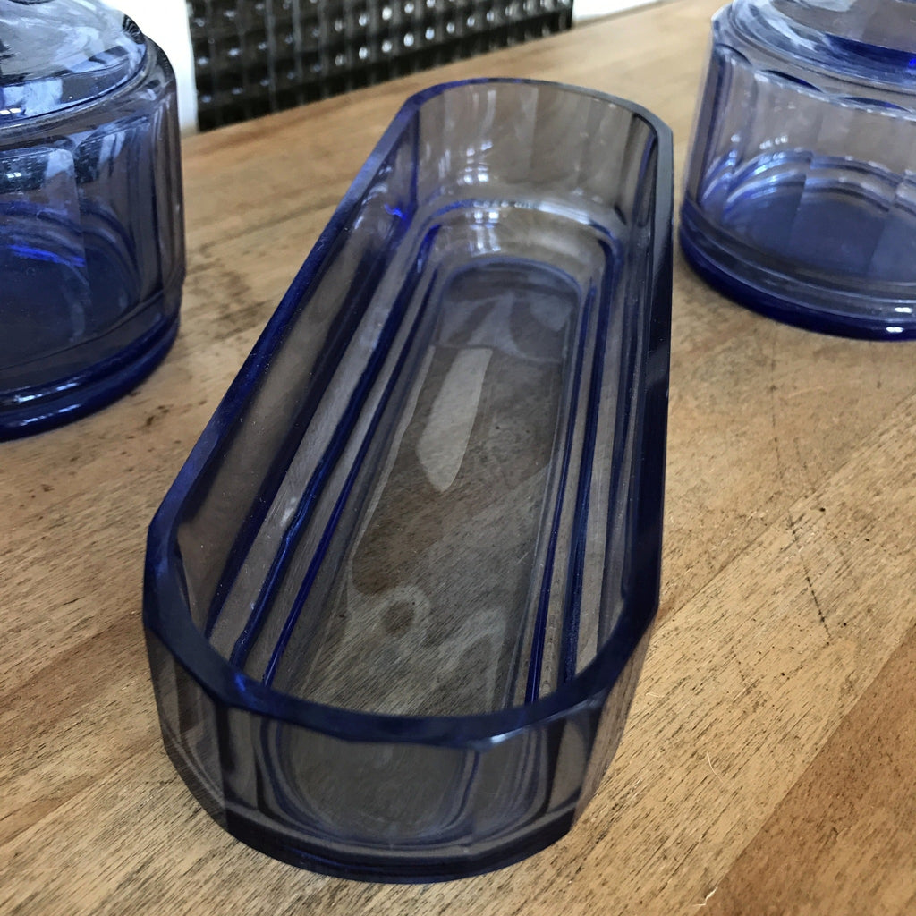 Ensemble garniture de toilette en verre moulé bleu - Hello Broc
