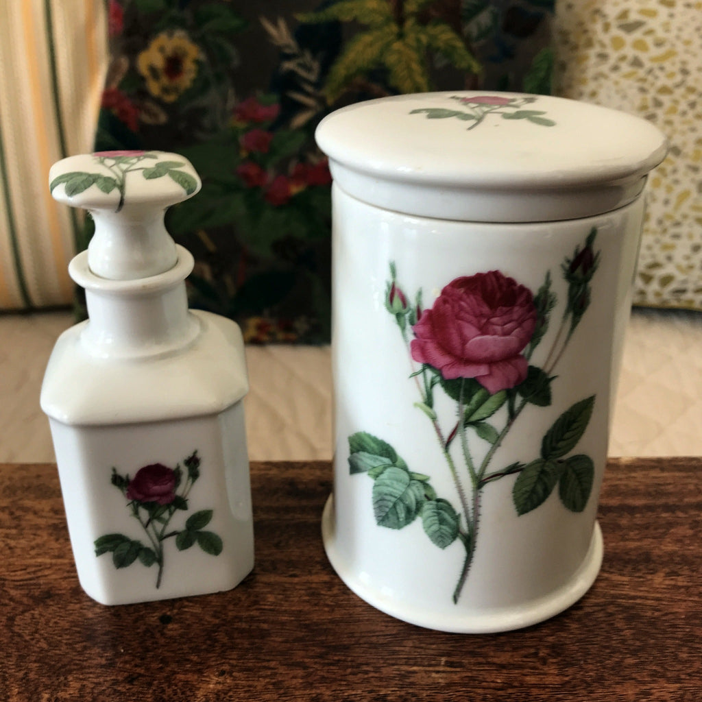 Flacon et pot pour salle de bain en céramique blanche Porcelaine de la Reine France par Hello Broc brocante en ligne