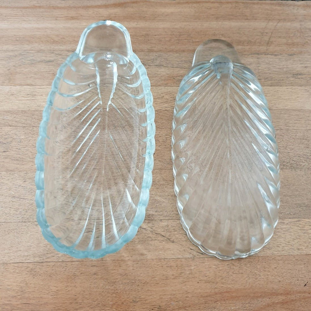 Paire de raviers ovales de forme ananas ou feuille en verre moulé - Hello Broc