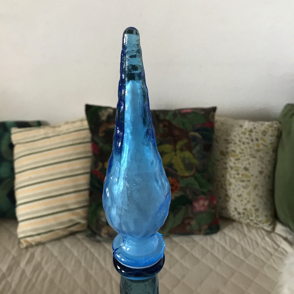 Carafe d'Empoli avec son bouchon d'origine en verre moulé bleu - Hello Broc