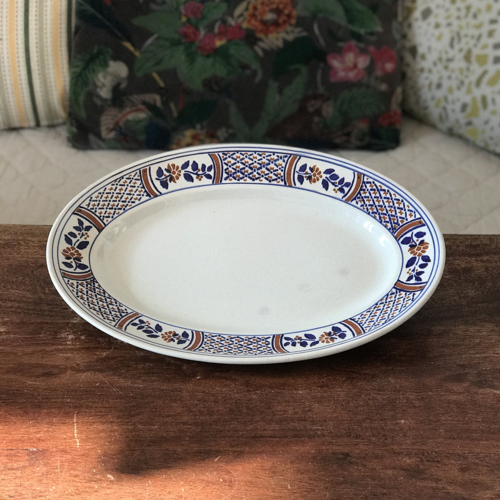 Plat ovale en faïence de Lunéville décor Rouennais - Hello Broc