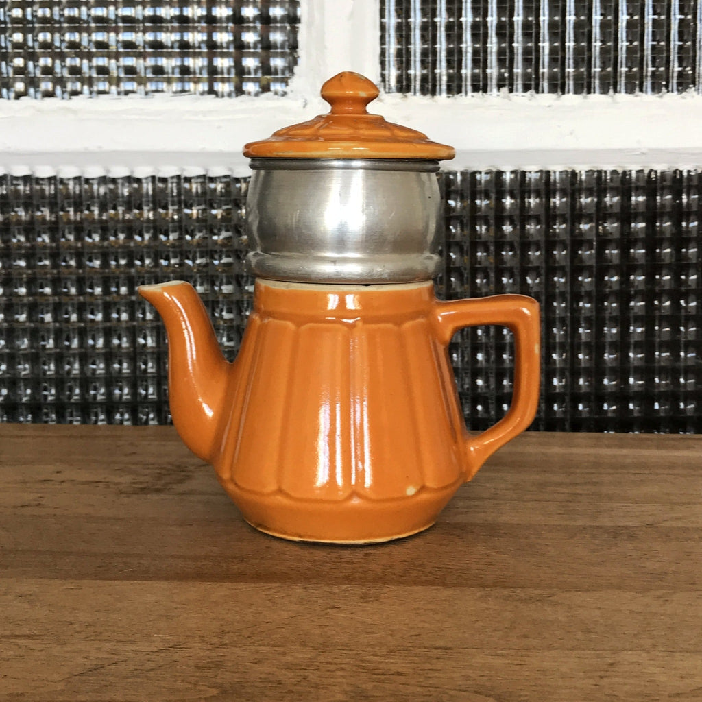 Cafetière ou théière individuelle en céramique orange avec filtre amovible - Hello Broc