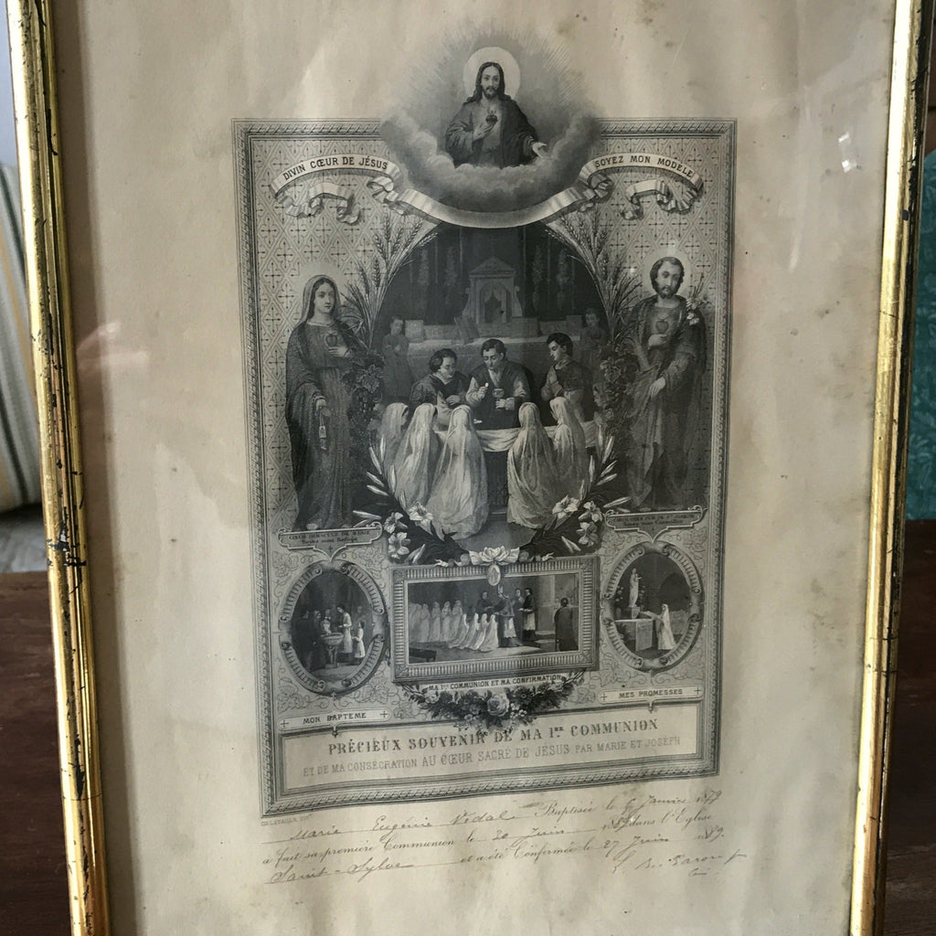 Lithographie religieuse Précieux souvenir de ma 1ère communion 1889 - Hello Broc
