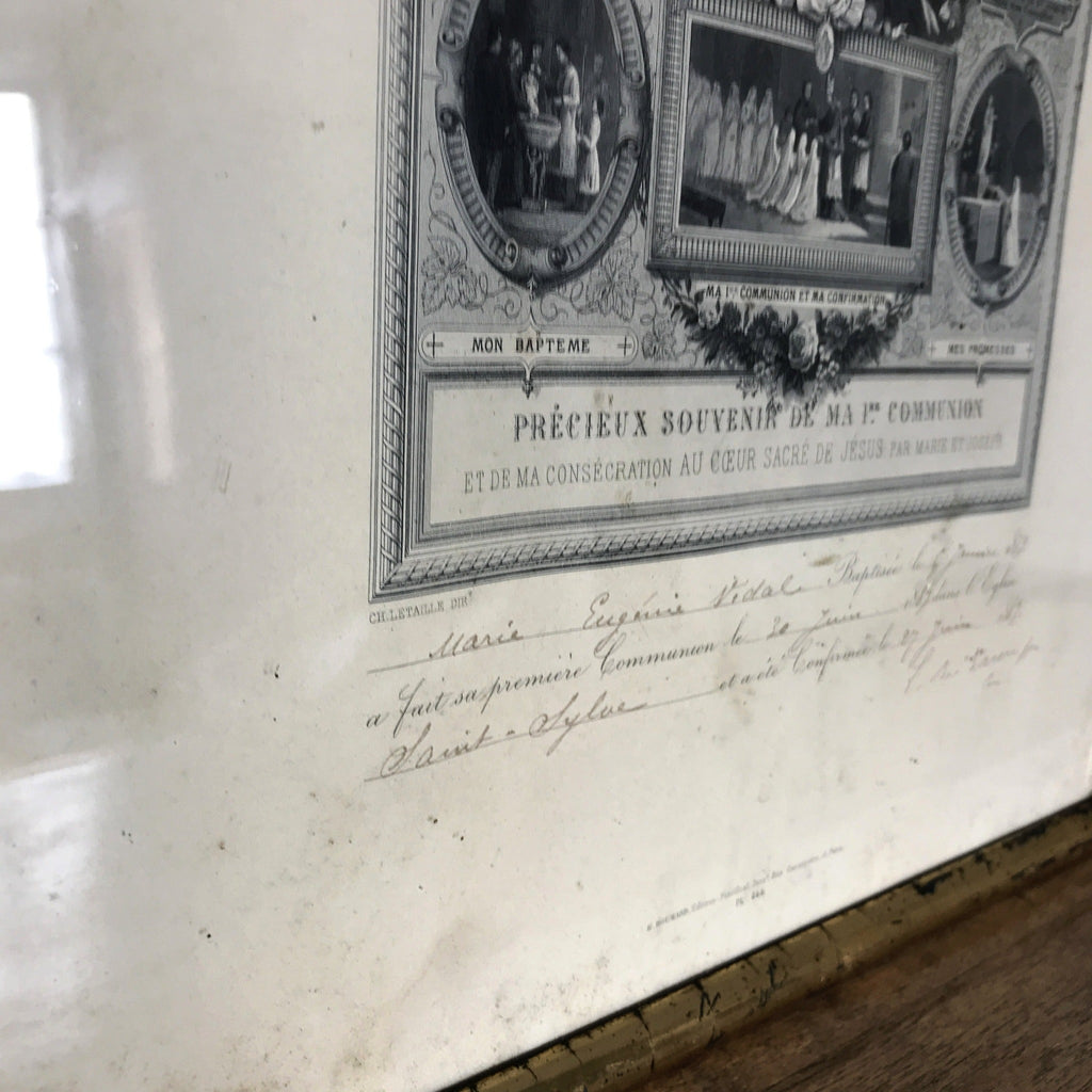 Lithographie religieuse Précieux souvenir de ma 1ère communion 1889 - Hello Broc