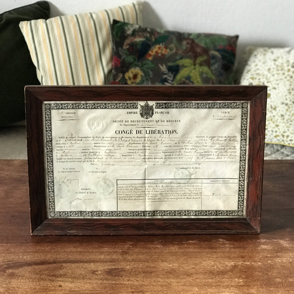 Congé de Libération Empire Français du 31 décembre 1869 encadré - Hello Broc