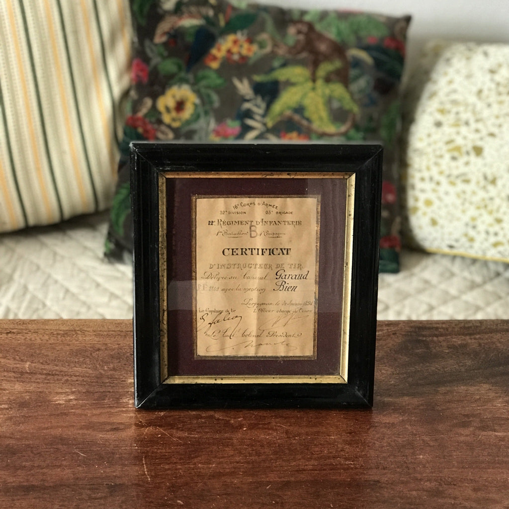 Certificat militaire d'instructeur de Tir 1891 dans son cadre d'origine - Hello Broc
