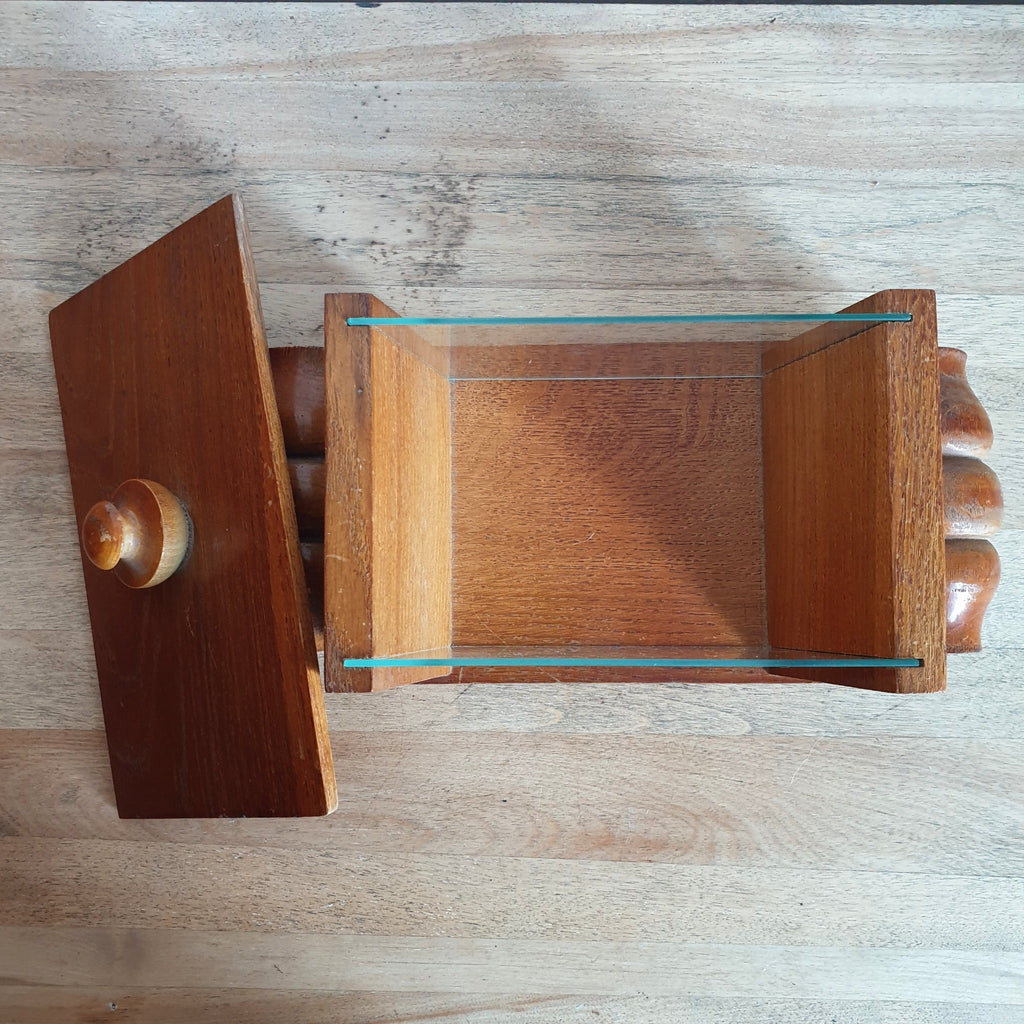 Boîte à biscuits / bonbonnière en bois et verre années 50 style Art Déco par Hello Broc brocante en ligne