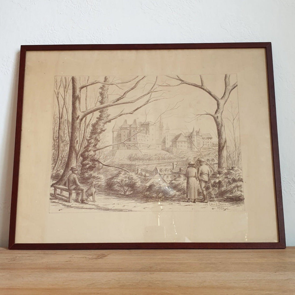 Dessin au crayon de Louis Daran daté de 1924 - vue du château de Pau - Hello Broc