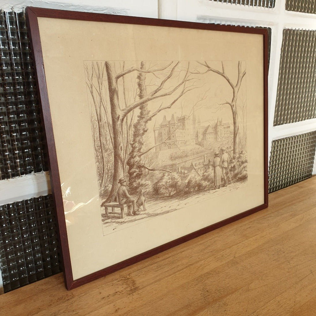 Dessin au crayon de Louis Daran daté de 1924 - vue du château de Pau - Hello Broc
