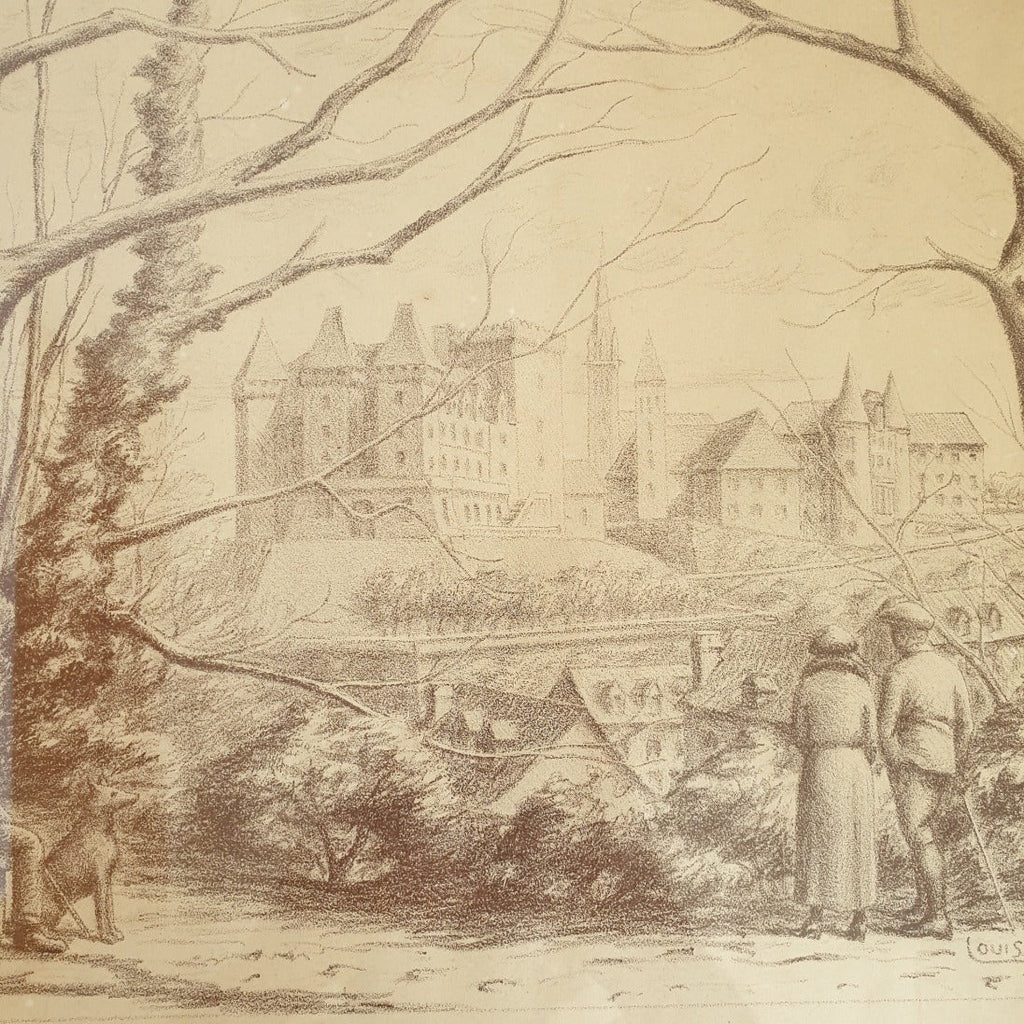Dessin au crayon de Louis Daran daté de 1924 - vue du château de Pau - Hello Broc