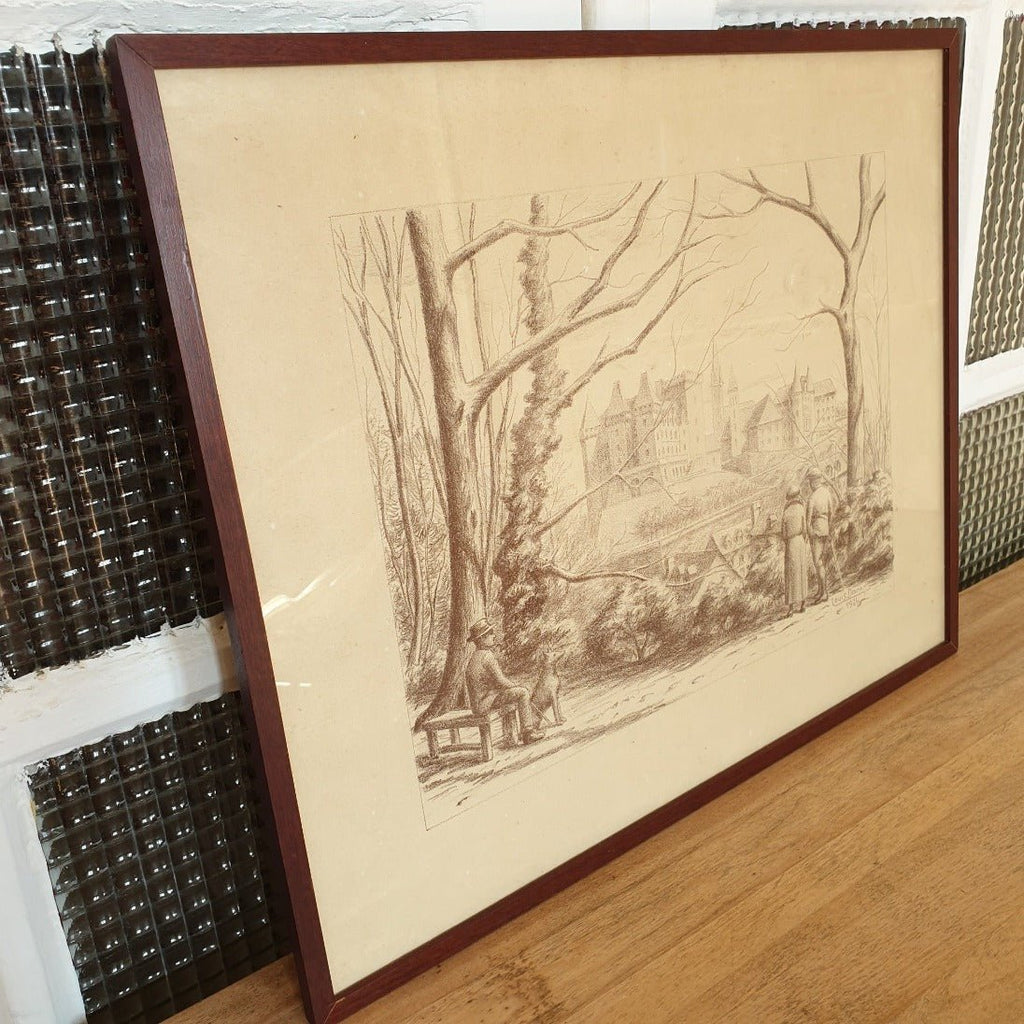 Dessin au crayon de Louis Daran daté de 1924 - vue du château de Pau - Hello Broc