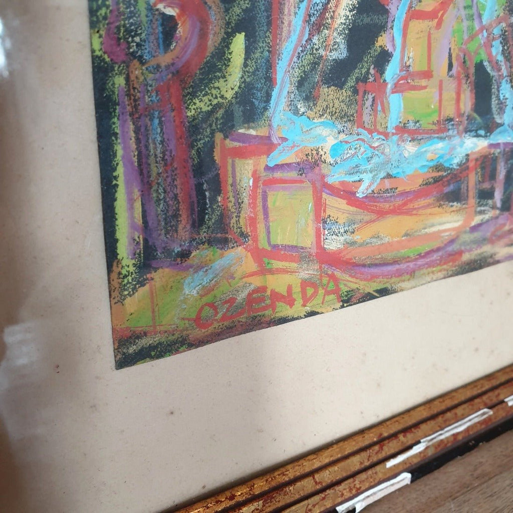 Dessin au pastel de François Ozenda années 60 à 70 dans son cadre - Hello Broc