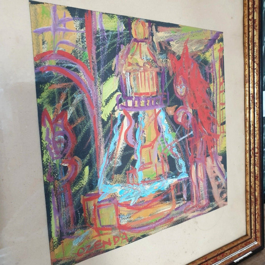 Dessin au pastel de François Ozenda années 60 à 70 dans son cadre - Hello Broc