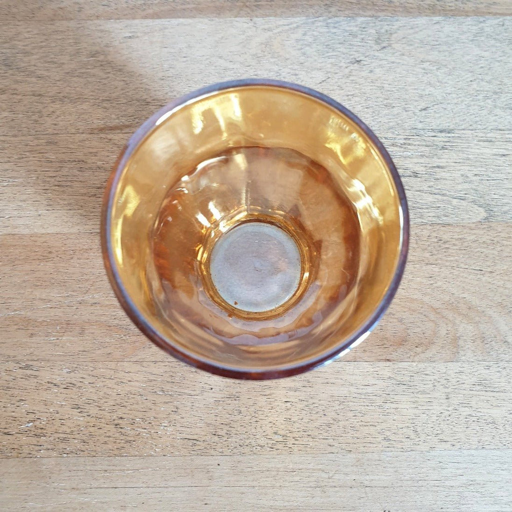 Lot de 6 petits gobelets en verre moulé orange irisé dans le style Picardie de Duralex - Hello Broc
