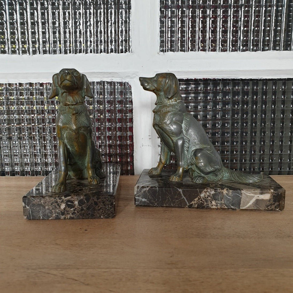 Paire de serre-livres chiens setters irlandais en régule socle en marbre - Hello Broc