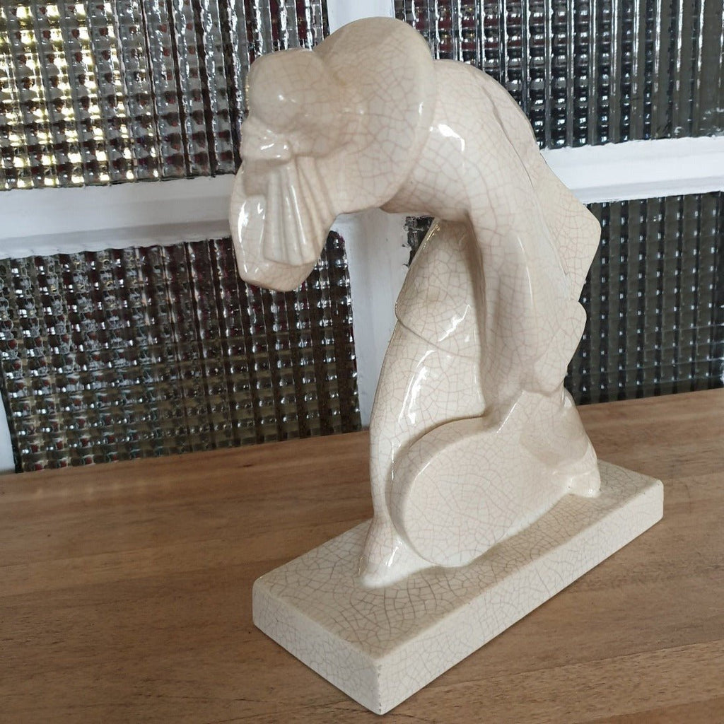 Sculpture en céramique craquelée Pierrot de Jacques Fabre Editions Kaza France circa 1930 - Hello Broc