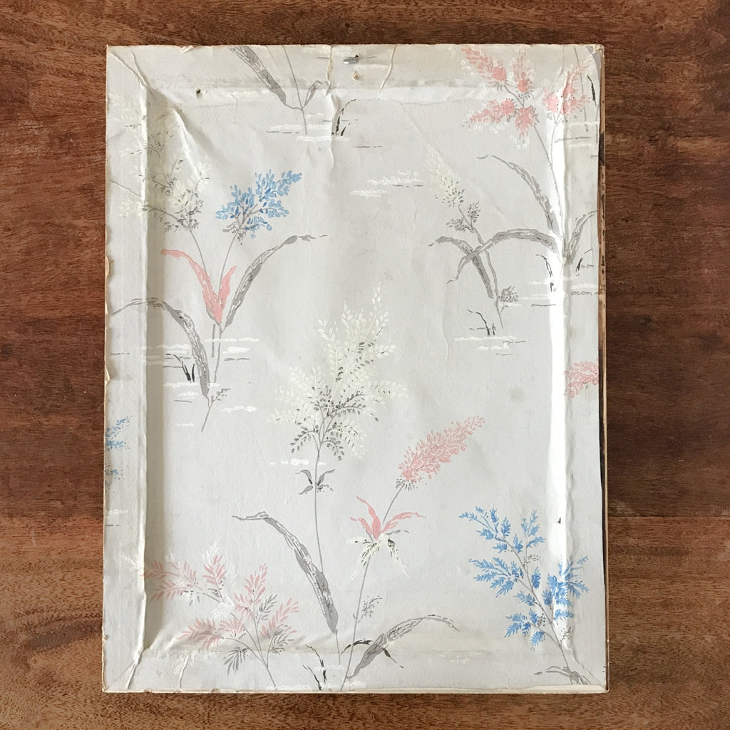 Tableau peinture bouquet fleurs multicolores sur fond bleu encadrement doré 45 cm x 35 cm par Hello Broc brocante en ligne