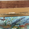 Tableau peinture bouquet fleurs multicolores sur fond bleu encadrement doré 45 cm x 35 cm par Hello Broc brocante en ligne